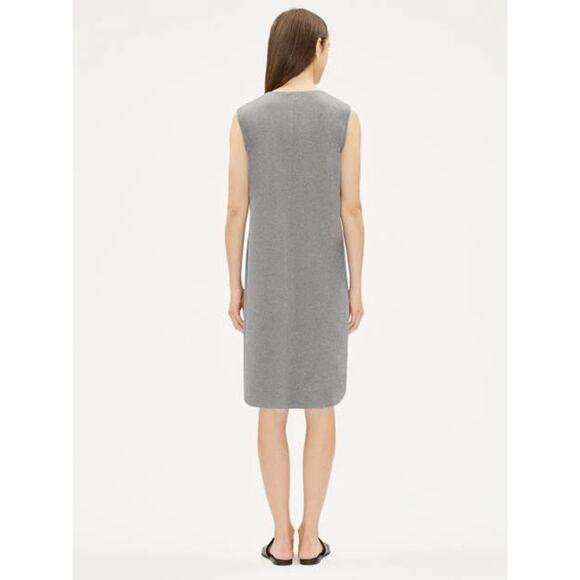 Eileen Fisher Organic Cotton Jersey Lantern Dress in Moon Heather Grey LARGE - Picture 2 of 8